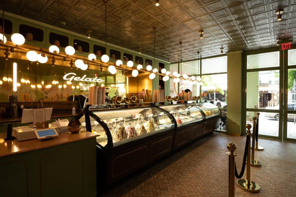 there is a large display case with many different types of food