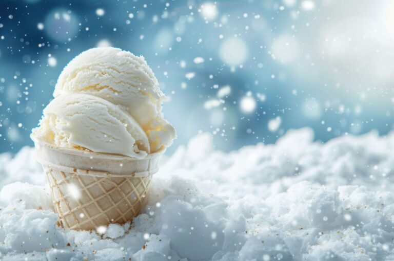 there is a ice cream cone with a scoop of ice cream in it