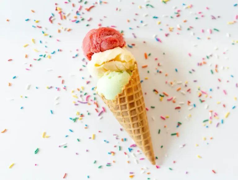 there is a cone of ice cream with a strawberry on top